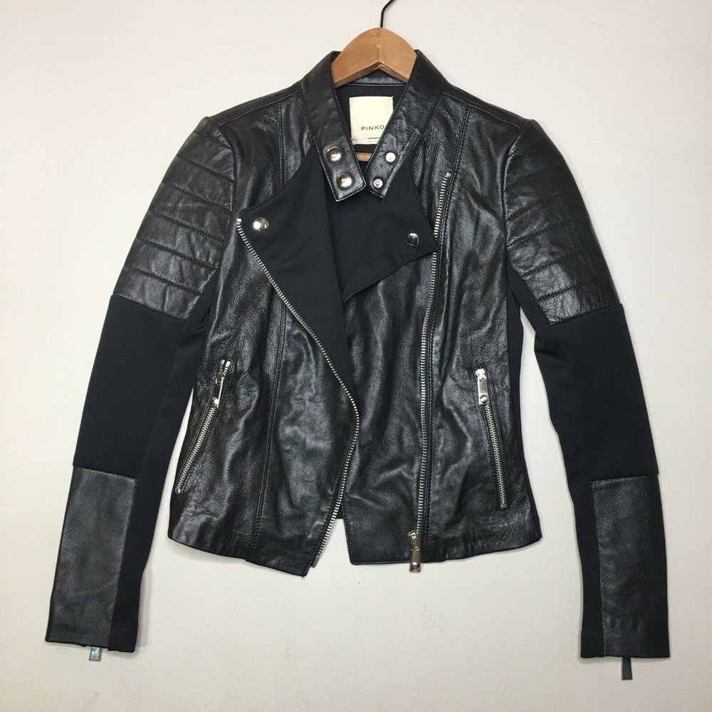Pinko Moto Aquilone Biker Lamb Leather Jacket